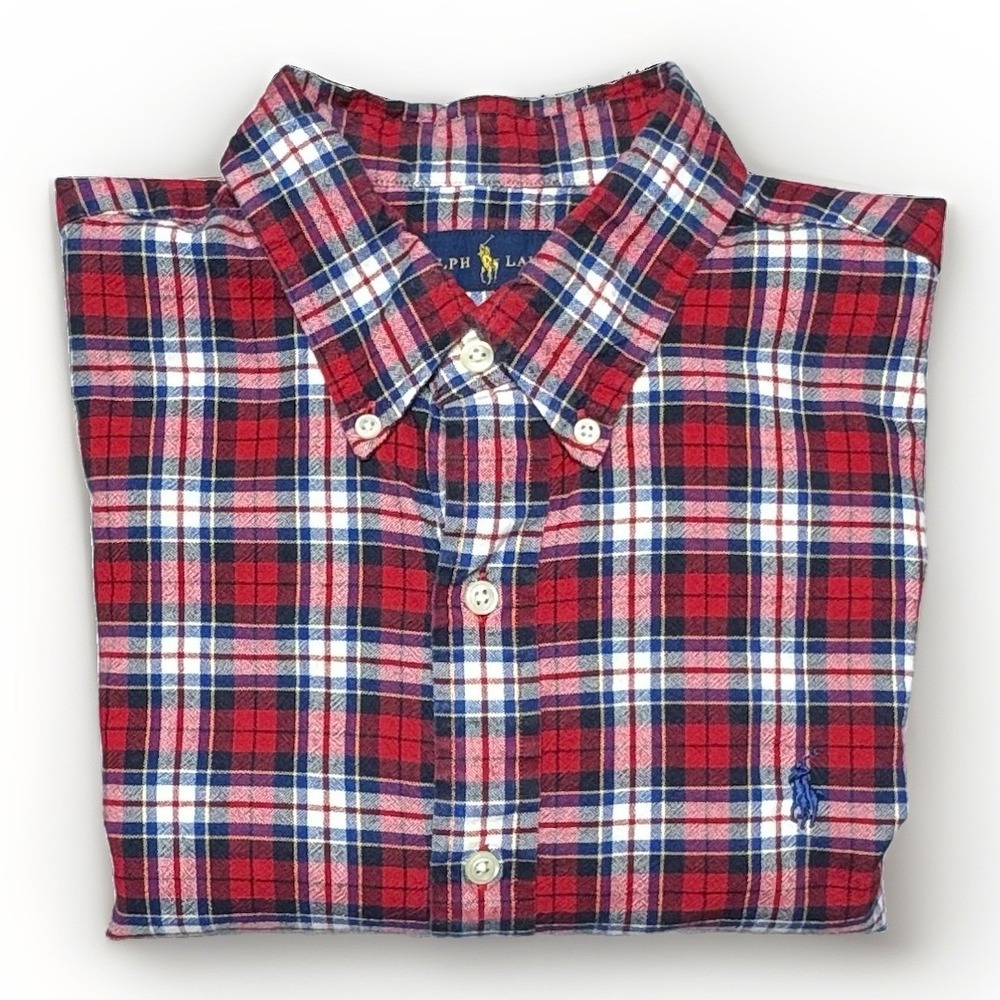 Polo Ralph Lauren Oxford Red Plaid Shirt Men's Large Long Sleeves Button Down